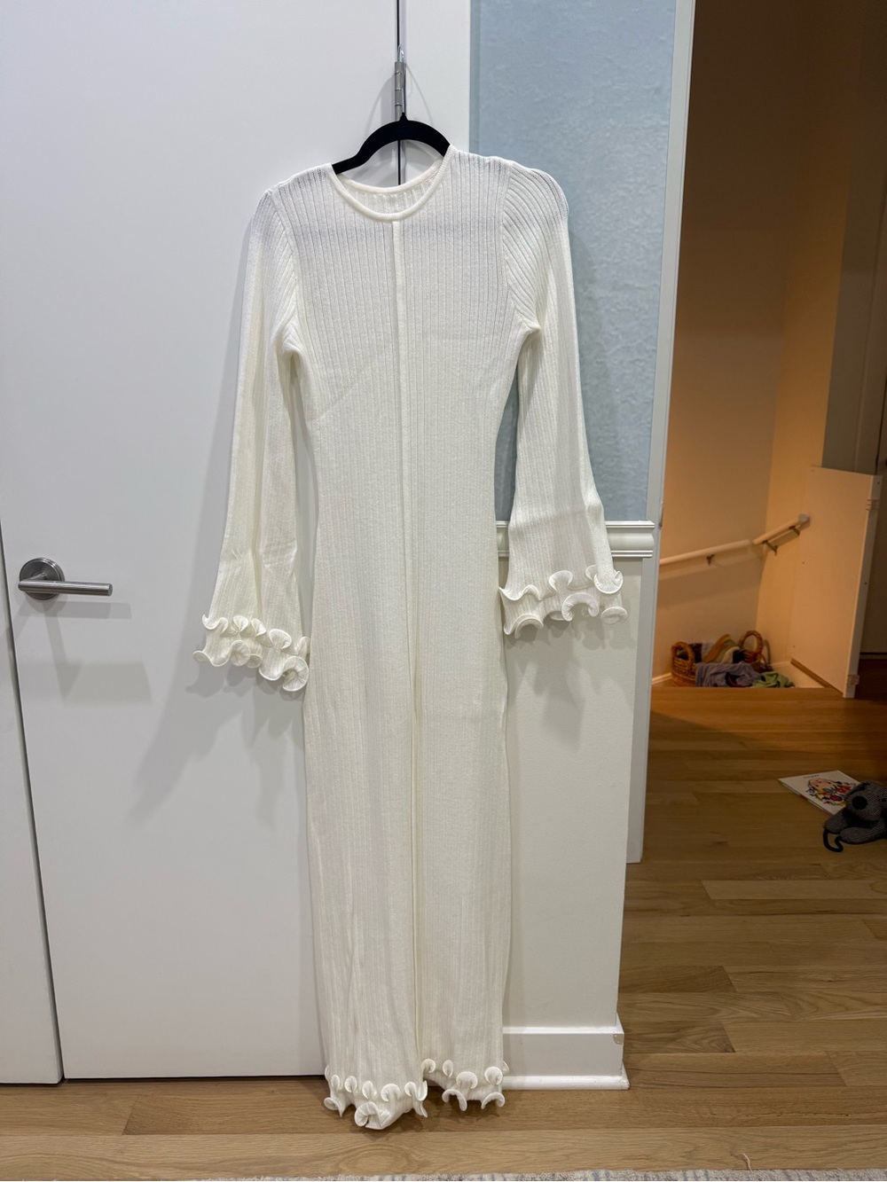 Commense Cream Long Maxi Dress with Ruffle Cuffs